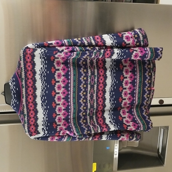 💕TRINA TURK💕 Ira 3 100% Silk Pajama Style Top ~ Fairisle Print Large L NWT - Picture 10 of 16